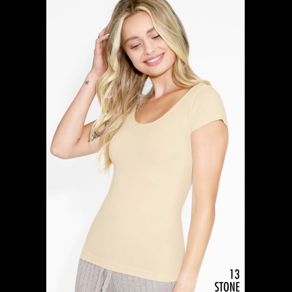 New Stone Beige Cap Sleeve Soft and Stretchy Top by Nikibiki